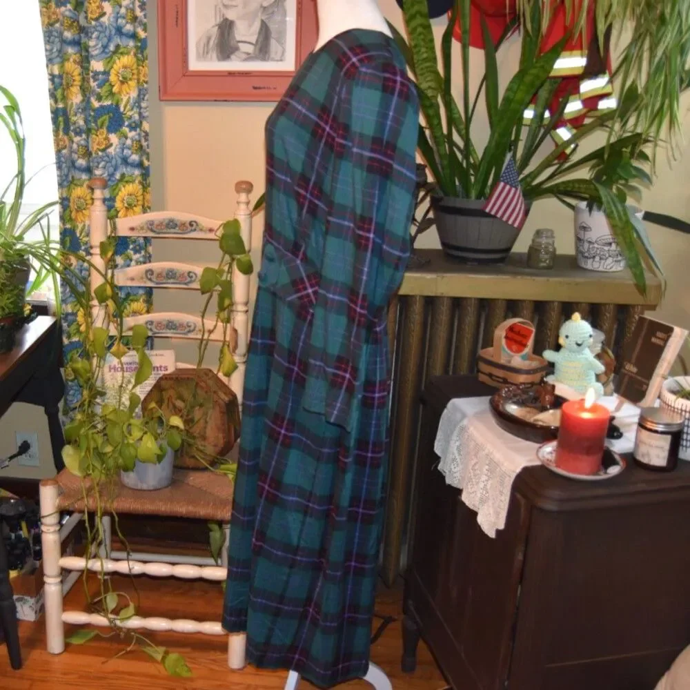 Vintage 90s Karin Stevens KSL Plaid Midi Dress Drop Waist Pleated 1X